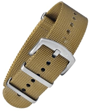 BOMBFROG NATO Strap Uhrenarmband 20mm Nylon khaki, Dornenschließe silber, Uhrenarmband Nato (20 mm, Khaki - Dornenschließe silber)