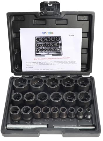 DPTOOL Set di estrattori per dadi e bulloni da 22 pezzi, utensile per la rimozione dei dadi delle ruote con attacco da 1/2 e 3/8