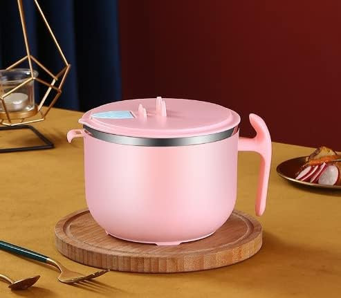 Instant-Nudeln Schüssel,Ramen Bowl,1200ml Ramen Schüssel,Edelstahl Schüssel mit Deckel,nudelschüssel Tragbare Auslaufsicher Ramen Schüssel,Kimchi Ramen mit Griff Wärmeisolierende Ramen-Tasse (Rosa)