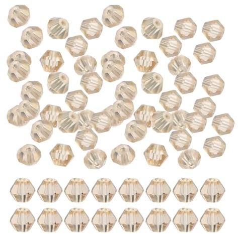 PATIKIL 6mm Bicone Glass Beads, 450 Pcs Small Faceted Bicone Crystal Beads Charm for Earring Bracelets Necklaces Rings Jewelry Making DIY, Silver Champagne