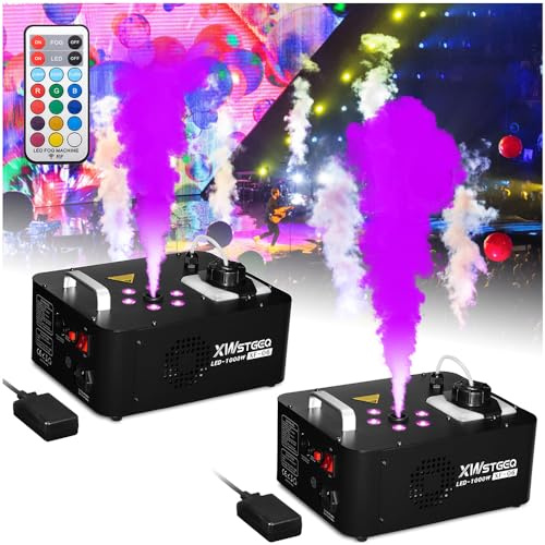 XWSTGEQ - Máquina de niebla vertical de 1000 W con 6 luces LED y mando a distancia inalámbrico para fiestas de bodas de Halloween, 2 paquetes