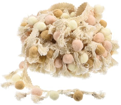 QUARKZMAN 2 Pom Pom Ball Fransenborte, Band Nähen DIY Bastelzubehör für Vorhänge, Kleidung, Kissen Dekoration, Beige