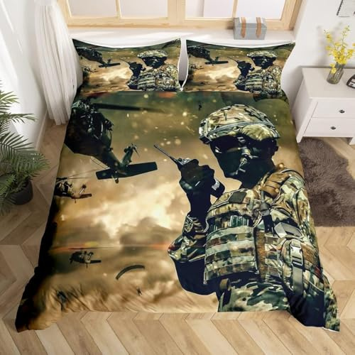 Pechiwuo Bettwäsche 135x200 Militär Bettwäsche-Set Winter Bettbezug Weiche Mikrofaser Bettzeug Set 3D Flugzeug Kinderbettbezug 135x200 cm + 2 Kissenbezug 80x80 cm F852