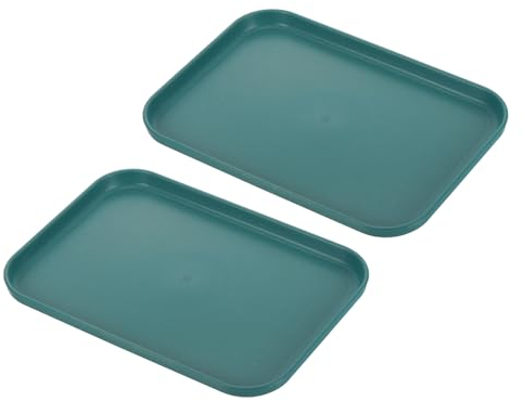 PATIKIL 9.5x7 Fast Food Tray, 2 Pack PP Plastic Reusable Multi-Purpose Non-Slip Rectangle Serving Tray for Cafeteria Restaurant Home Kitchen, Dark Green