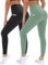DDOBB 2er Pack Sport Leggings Damen High Waist Sportleggins Damen Lang Mit Taschen Gym Leggins Blickdicht Schwarz Sporthose Elastische Bauchweg Yogahose Fitness Laufhose(Schwarz+Grün,XXL)