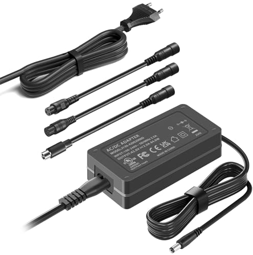 Gonine 42V 2A Elektroroller-Ladegerät, für 36V Lithium-Ionen-Akku, Stromversorgungsadapter mit DC, 3 Prong, RCA 4 Steckerspitzen für Gotrax Swagtron Brid Segway Ninebot Xiaomi