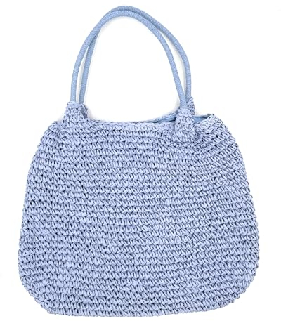 stylx Korbtaschen UNI Damen Stroh Umhängetasche Mori EIN-Schulter-Strohsack Handgewebte Basttasche Korbtasche Sommer Strand Geldbörse Frauen Weben Handtasche für Arbeit Reise Outdoor (hellblau)