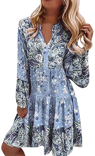 Sommerkleid Damen Knielang Elegant Boho Blumenkleid Musselin ltalienische Strandkleider Midi Kurz Sommer Tunika Kleider Leicht Blusenkleid Mode Tunikakleid Freizeitkleider Luftige Carmen Stufenkleid