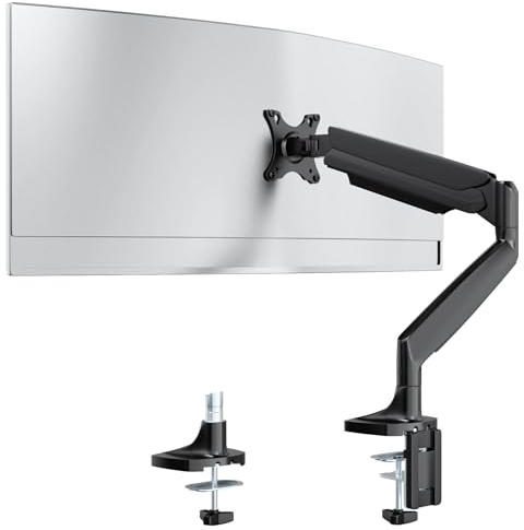 WORLDLIFT Brazo de Monitor de Alta Resistencia para monitores Ultrawide de hasta 45 Pulgadas y 15 kg, Soporte de sobremesa Individual Totalmente Ajustable, VESA máximo 100x100, Negro