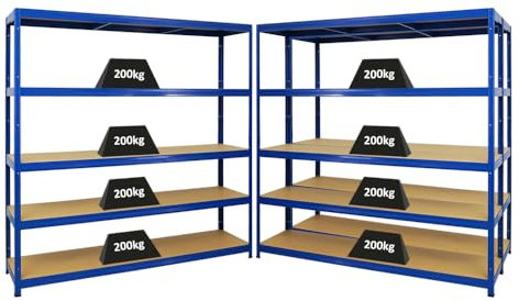 PROREGAL Mega Deal 3er-Set Schwerlastregal Giant Elephant 180x180x45cm mit 5 Ebenen Fachlast 200kg Blau, Kellerregal, Steckregal, Garagenregal, Lagerregal