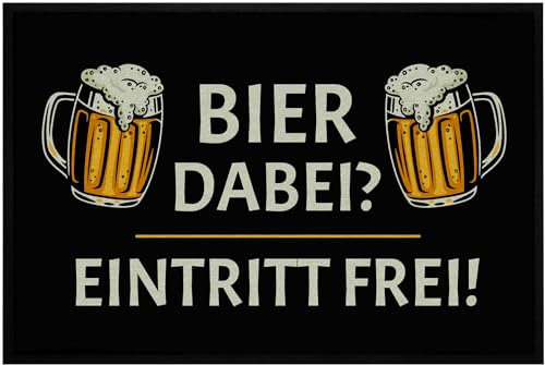 OM3® lustige Fußmatte mit Spruch - Bier dabei Eintritt frei! - Geschenkidee für Männer - Biertrinker - rutschfest & waschbar - 60x40cm -