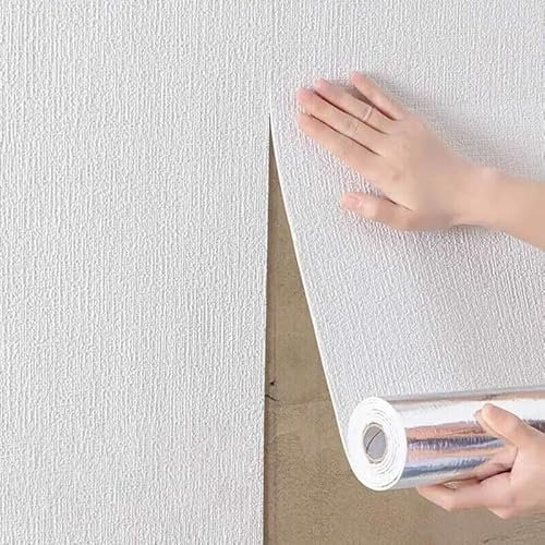 Sanjianke FS 3D Wall Sticker, Faux Linen Textured Peel and Stick Contact Paper, Removable Self Adhesive Wallpaper for Accent Wall (White 50CM x 2.8M)