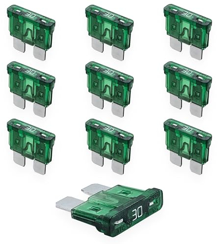 Tecside 30A KFZ Sicherungen | 12V 24V 32V | 10 Stück | Stecksicherungen für Stromdieb & Sicherungshalter | 19mm Flachsicherungen für Auto, Boot, Motorrad, Wohnmobil & Roller | Ersatzsicherungen