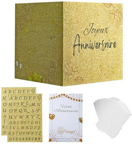 Urne anniversaire personnalisable (104 lettres et 20 chiffres autocollants) et 15 enveloppes gratuites, boîte cadeau en carton, tirelire joyeux anniversaire, decoration festive.