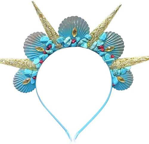 JeVenis Blaue Muschel-Halo-Krone, Kopfbedeckung, Meerjungfrauen-Stirnband, Muschelkrone, Stirnband, Sirene, Kostüm, Damen, Halloween, Cosplay, Renaissance