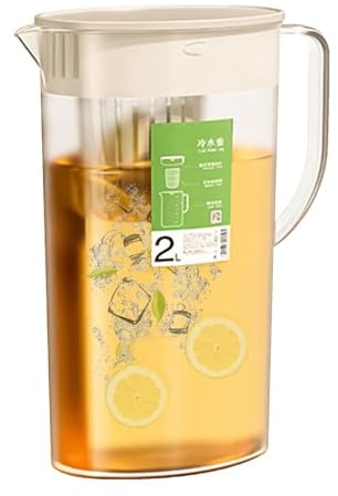 Fruit Infuser Water Pitcher, 2L Water Jugs with Removable Lid for Iced Tea, Juice, Leakproof Fridge Door Water Jugs, Hot and Cold Water Jugs with Fruit Infuser for Tea Cafe Lemonade