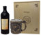 Geschenkset Wikinger Kelch oder Krug inklusive Wikingertrank Mehrfruchtwein in der Tonflasche mit Holzbox und Gravur - Met Honigwein personalisierbar verschiedene Varianten (Krug Odin)