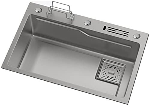 JXDWTL Fregadero de Cocina en Cascada, Fregadero Individual Grande, Fregadero Manual de Acero Inoxidable para Verduras, instalación empotrada o bajo encimera