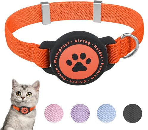 Airtag Katzenhalsband, Dehnbares Kätzchenhalsband mit Apple Air Tag Halterung, Leicht und Bequem, Ultra Elastische GPS Katzenhalsbänder für Katzen, Kätzchen und Welpen [Orange]