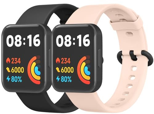 Amzpas 2 Stück Armband für Redmi Watch 2 Lite & Xiaomi Mi Watch Lite - Silikon Sport Ersatzarmbänder für Damen und Herren (Schwarz/Rosa)
