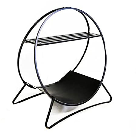 Organizador redondo de hierro para leña para decoración del hogar y sala de estar