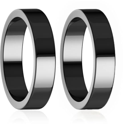 Lonage Hämatit-Ring für Frauen Männer, echter magnetischer schwarzer Steinring für Angst-Balance-Wurzel-Chakra, absorbieren negative Energie Schmuck Geschenke Größe-2 Packung (flach)