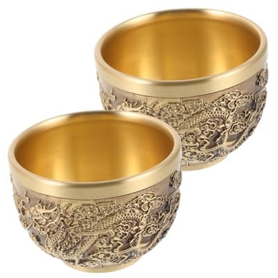 STOBAZA Taza De Té De Cobre Diseño De Dragón Vintage, 2 Piezas, Tamaño Pequeño, Ligera, Para Bebidas Tradicionales y Ceremonias De Té, Decorativa Para Restaurante y Hogar