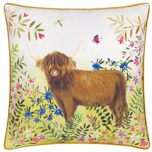 Evans Lichfield Daisy Hill Agnes Printed Cushion Cover - Multicolour/Tan - 45x45cm