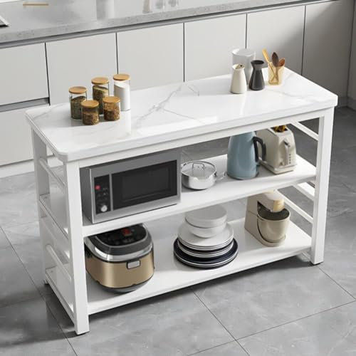 TLLCHYL Supporto per microonde da cucina con ampio Piano di lavoro e ripiano portaoggetti multifunzionale espandibile dal pavimento al soffitto per Forno a microonde Bianco (60x40x80cm)