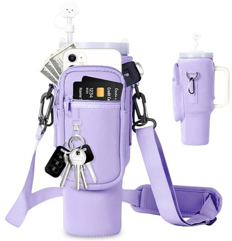 Stanley Cup Bag 1.2 L / 40 oz - Practical Carry Bag with Mobile Phone Pocket, Keyring & Adjustable Strap for Outdoor, Office, Travel and Sports (Purple)