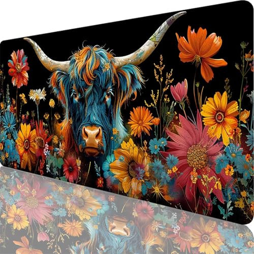 Mauspad Schwarz Mauspad XXL 1500x800x3 mm XXL Mousepad Ochse Mousepad Gaming Zubehör mit Vernähten Kanten Design, Waschbares Mouse Pad Wasserdicht und Langlebig für Maus Tastatur, Office Deko 81-Xt