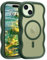 Pepmune Magnetic for iPhone 15 Plus/14 Plus Case [Compatible with Magsafe] Translucent Matte Cute Curly Wave Frame Phone Case,Soft TPU Bumper Slim Shockproof Protective Cover for Men Women-Dark Green