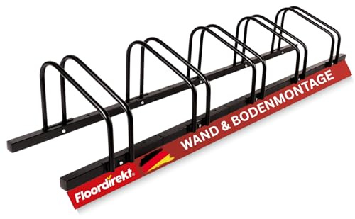 Floordirekt Fahrradständer für 5 Fahrräder mit Reifenbreiten bis 55 mm Eisen Fahrradhalter Aufstellständer für Boden- oder Wandmontage | Radständer 170 x 33 x 26,5 cm (Schwarz)