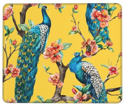 asbwuo Schönes Mauspad mit Pfauen-Print, rutschfest