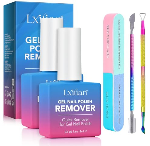 Gel Nail Polish Remover 15ml with Nail File & Nail Polish Scraper - Easily Removes Gel Nail Polish in 2-5 Minutes (15ml x2)