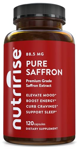 NutriRise Saffron Supplements 120 Capsules, 88.5mg Pure Extract - 4 Month Supply for Mood, Energy, Sleep, Stress & Cortisol Support - Non-GMO, Vegan & Gluten-Free for Women & Men