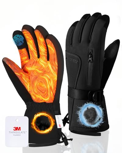 GXCROR Gants d'hiver pour homme et femme, gants de ski imperméables pour écran tactile avec Thinsulate 3M de chaleur -30 °C, gants coupe-vent pour temps froid pour ski, snowboard, motoneige