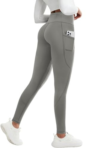 PASUDA Thermo Leggings Damen Fleece Gefütterte Thermoleggins Winter Hohe Taille Wasserdicht Warme Yogahose Sporthose Lang Outdoor Thermohose Laufhose Strumpfhosen mit Taschen (Dunkelgrau, M)