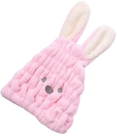 Haartrocknungshaube für Kinder mit Hasenmotiv aus Polyester Rosa | Super Saugfähig, Schnell Trocknend, Süßes Tiermotiv, Weiches Material, Zufällige Farbe für Schule und Gesichtswäsche