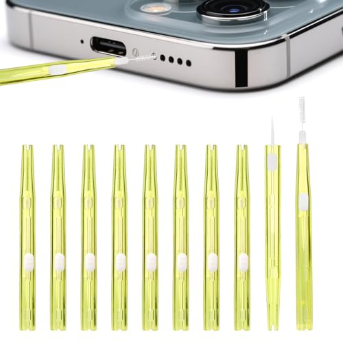 10st Handy Reinigungs Set, Verstopfungsverhütend Borsten und Haken Ladeanschluss Reinigungsbürste Doppelseitig Staubentferner Reiniger für Telefonlautsprecher Hörer Kopfhörer (Gelb)