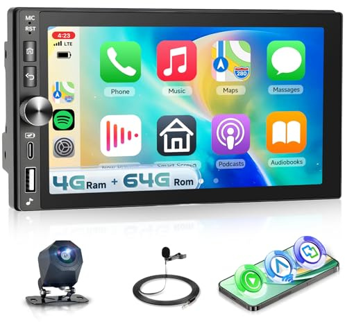 4G+64G Android 15 Double Din Car Radio Stereo with DSP Wireless Carplay Android Auto,Hodozzy 7 inch 1280P Incell Touchscreen Radio with Bluetooth 5.0 GPS Navigation Wifi FM/RDS SWC Backup Camera