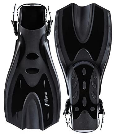Two Bare Feet Adjustable Diving Fins – Swim, Snorkel & Scuba Fins for Adults – Full Foot Flippers with Easy Strap – Ideal for Holidays, Pool, Sea & Water Sports (F70 Black, S / M (UK 4.5 - 8.5))