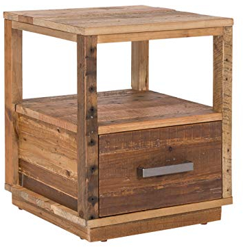 Woodkings Nachttisch Woodville | Rustikales Pinienholz für das Schlafzimmer | Nachtschrank Stilvoll & Praktisch | Mit Schubkasten