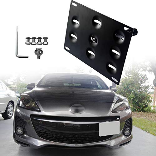 Xotic Tech 1 Set Front Tow Hook License Plate Bumper Mounting Bracket Fit Mazda 3 for Mazda 6 CX5 MX5 Miata[Black]