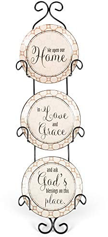 We Open Our Home Ceramic Mini Wall Plates with Metal Display Rack, Set of 3