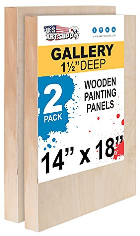 U.S. Art Supply 14 x 18 Birch Wood Paint Pouring Panel Boards, Gallery 1-1/2 Deep Cradle (Pack of 2) - Artist Depth Wooden Wall Canvases - Painting Mixed-Media Craft, Acrylic, Oil, Encaustic