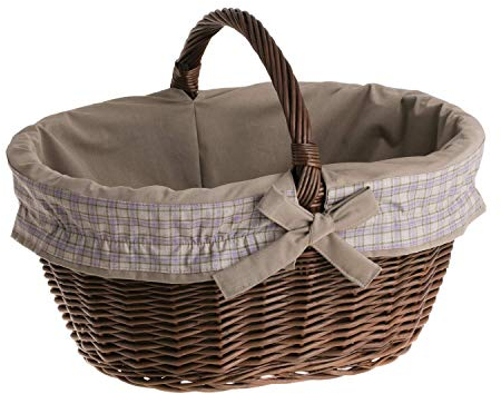 e-wicker24 Alles aus Weide Dunkelbrauner Einkaufskorb aus Weide, retro Bügelkorb, Vintage Stil, Weidenkorb, oval