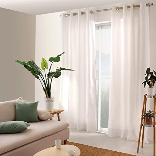 ED Enjoy Home Vorhang mit silberfarbenen Ösen, 135 x 240 cm, Weiß, 100% Baumwolle, Stoff Zertifiziert nach Öko-TEX, Kollektion Panama