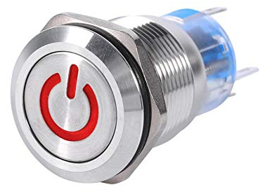 Keenso 19mm 12V-24V Auto Power Druckschalter wasserdicht Metall LED-Tastenschalter selbstsichernde Rast Druckknopf Schalter 1NO1NC(Rot)