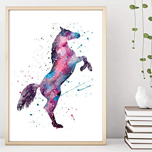 Kunstdruck Din A4 ungerahmt Pferd Aquarell Pferde Pferdeliebe pink lila blau modern, Druck, Poster, Geschenk, Wandbild, Wanddekoration